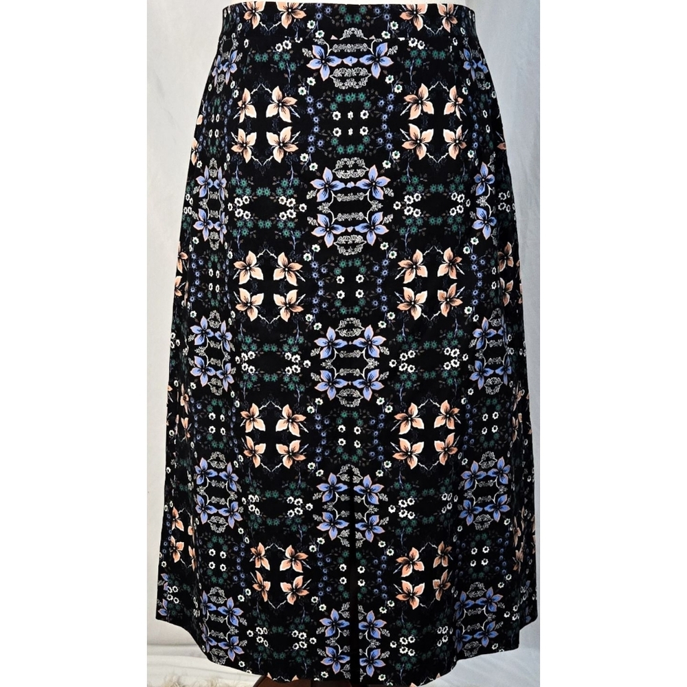 J Crew A Line Skirt Dark Floral Black Classic Front Slit High Waisted Blue Pink
